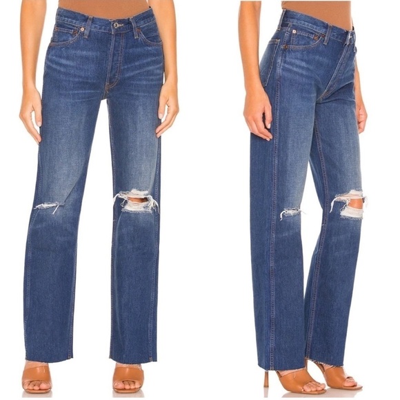 Re/done 90's High Rise Loose Destroyed Broken Blue Jeans Size 29 NWT - Picture 3 of 8